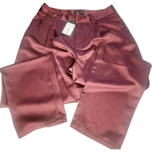 Paige Women's Maroon Kodie Crop Satin Trouser Pants - Picture 8 of 11